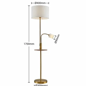 Fashion Lindby lampadaire Aovan, bronze, tablette, prise USB