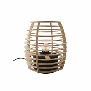 New Lindby lampe à poser Ediz, noir, bois, hauteur 25 cm, E27