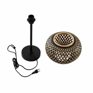 New Lindby lampe à poser Nerys, noir, bambou, Ø 28 cm