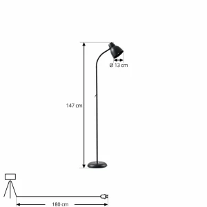 Shop Lindby lampe sur pied Tebbi, noir, métal, hauteur 150 cm