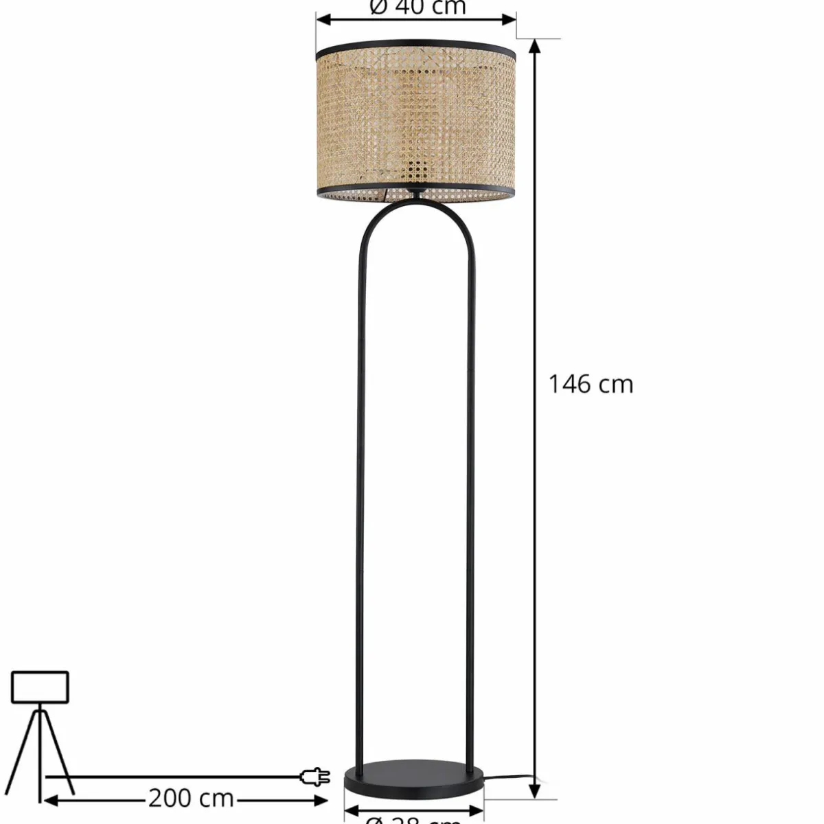 Best Sale Lindby lampe sur pied Yaelle, 146 cm de haut, rotin, noir, E27