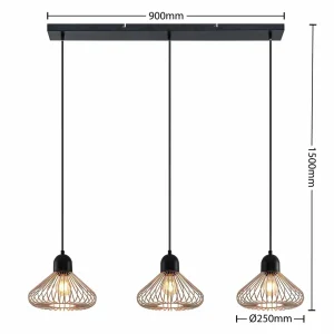 Online Lindby Metehan suspension à trois lampes, cuivre