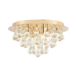 Online Lindby plafonnier Gillion, 4 lampes, doré, cristal