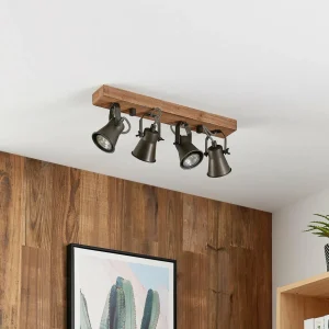 New Lindby spot pour plafond Grandesa, 35 cm, 4 lampes, bois, métal