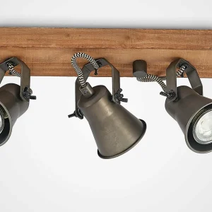 New Lindby spot pour plafond Grandesa, 35 cm, 4 lampes, bois, métal
