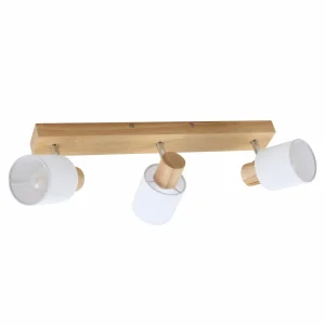 New Lindby spot pour plafond Wanessa, 3 lampes, blanc, bois, 47cm