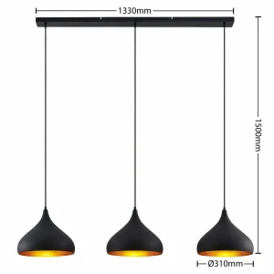 Flash Sale Lindby suspension Elamira, noir, aluminium, 133 cm, à 3 lampes.