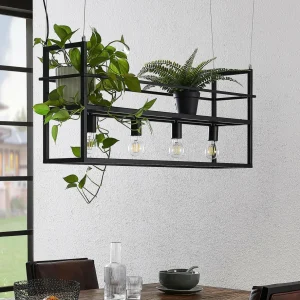 Fashion Lindby suspension Grisela, 4 lampes, noir, acier, étagère