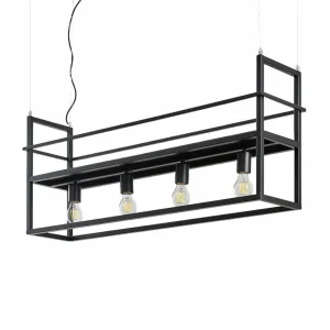 Fashion Lindby suspension Grisela, 4 lampes, noir, acier, étagère