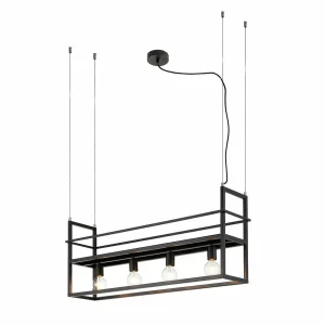 Fashion Lindby suspension Grisela, 4 lampes, noir, acier, étagère