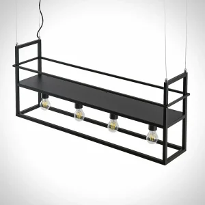 Fashion Lindby suspension Grisela, 4 lampes, noir, acier, étagère