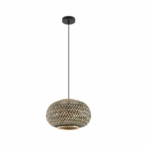 Hot Lindby suspension Nerys, 1 lampe, noir, bambou, Ø 38 cm