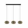 Outlet Lindby suspension Nerys, 3 lampes, noir, bambou, 1.120 cm