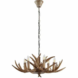 Best Sale Lindby Tejask suspension, bois de cerf, 6 lampes, 70 cm