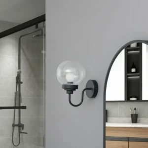 Clearance Lucande applique murale Badolo, noir, verre, hauteur 25 cm, IP44