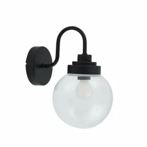 Clearance Lucande applique murale Badolo, noir, verre, hauteur 25 cm, IP44