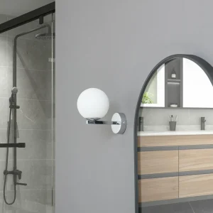 Hot Lucande applique murale Bidolo, couleur chrome, verre, Ø 12 cm, IP44