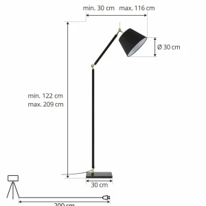 Discount Lucande Lampadaire Marvaine, noir/or, réglable