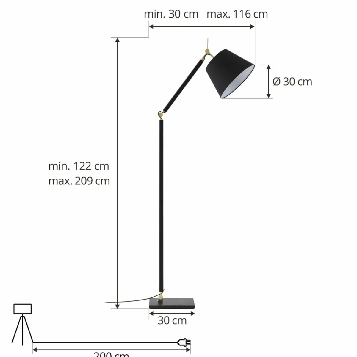 lucande_lampadaire_marvaine_noiror_rglable_1.webp Discount Lucande Lampadaire Marvaine, noir/or, réglable