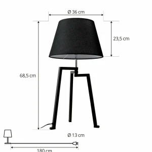Cheap Lucande lampe à poser Amona, noir, textile, 69 cm, tripode