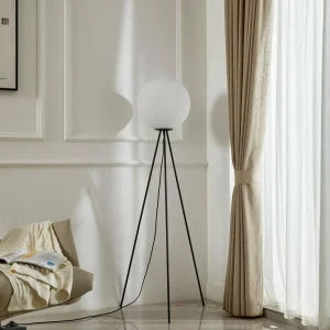 New Lucande lampe sur pied Kestralia, blanc, verre, Ø 35 cm, E27