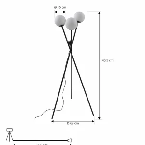 Store Lucande lampe sur pied Visata, noir, verre, 3 lampes à 3 pieds