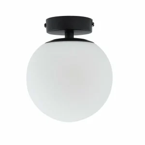 Flash Sale Lucande plafonnier Bidolo, noir, verre, Ø 15 cm, IP44