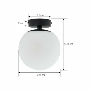 Flash Sale Lucande plafonnier Bidolo, noir, verre, Ø 15 cm, IP44