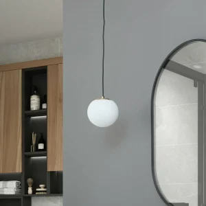 Discount Lucande Suspension Bidolo, laiton, verre, 15 cm, IP44