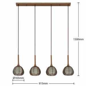 Hot Lucande Tetira suspension 4 lampes allongée brune