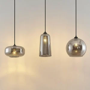 Outlet Lucande Wilja suspension à 3 lampes, gris fumé