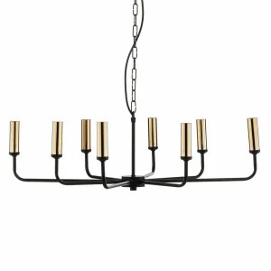 Store Domiluce Lustre Ampli, noir/doré, à huit lampes