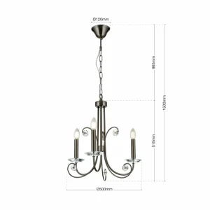 Clearance ORION Lustre Ariane, couleur nickel, Ø 50 cm, cristal, 3 lampes