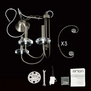 Clearance ORION Lustre Ariane, couleur nickel, Ø 50 cm, cristal, 3 lampes