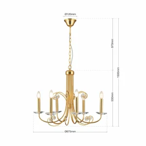 Best ORION Lustre Ariane, doré, Ø 67,5 cm, cristal, 6 lampes