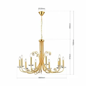 Hot ORION Lustre Ariane, doré, Ø 92 cm, cristal, 10 lampes