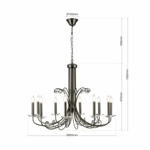 Discount ORION Lustre Ariane, nickel, Ø 92 cm, cristal, 10 lampes