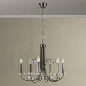 Hot ORION Lustre Ariane, nickel, Ø 67,5 cm, cristal, 6 lampes