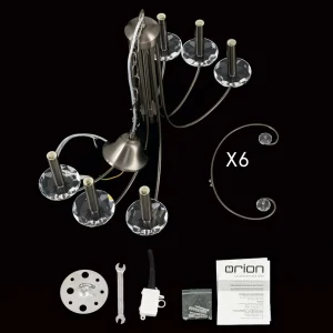 Hot ORION Lustre Ariane, nickel, Ø 67,5 cm, cristal, 6 lampes
