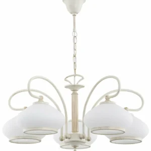 Best Alfa Lustre Astoria, abat-jour verre, à 5 lampes, blanc