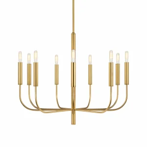 Clearance FEISS Lustre Brianna à neuf lampes laiton bruni