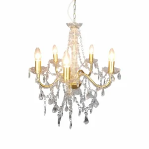 Sale Näve Lustre Cecilia, or, fer/acrylique, Ø 52 cm, à 5 lampes.