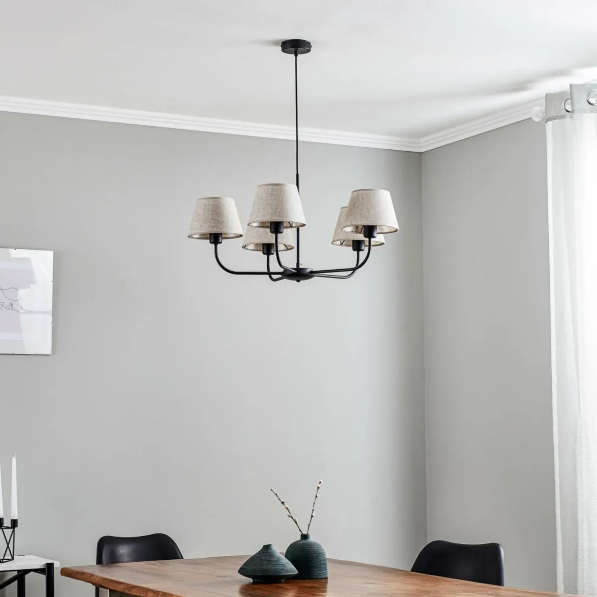 lustre_chicago_abatjour_lin_cinq_lampes_0.webp Store TK Lighting Lustre Chicago, abat-jour lin, cinq lampes