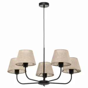 Store TK Lighting Lustre Chicago, abat-jour lin, cinq lampes