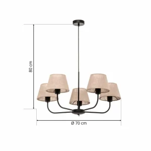 Store TK Lighting Lustre Chicago, abat-jour lin, cinq lampes