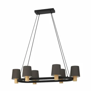 Discount EGLO Lustre Edale, 6 abat-jour tissu cappuccino, ovale