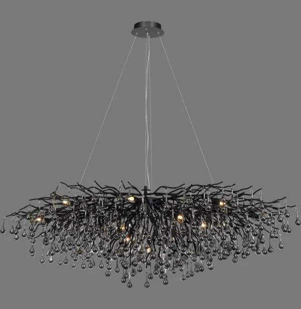 Best Sale Paul Neuhaus Lustre Icicle, noir, suspension en verre, longueur 150 cm