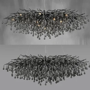 Best Sale Paul Neuhaus Lustre Icicle, noir, suspension en verre, longueur 150 cm