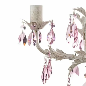 Store ONLI Lustre Kate, 5 lampes blanc, cristaux rosés