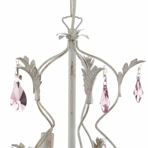 Store ONLI Lustre Kate, 5 lampes blanc, cristaux rosés